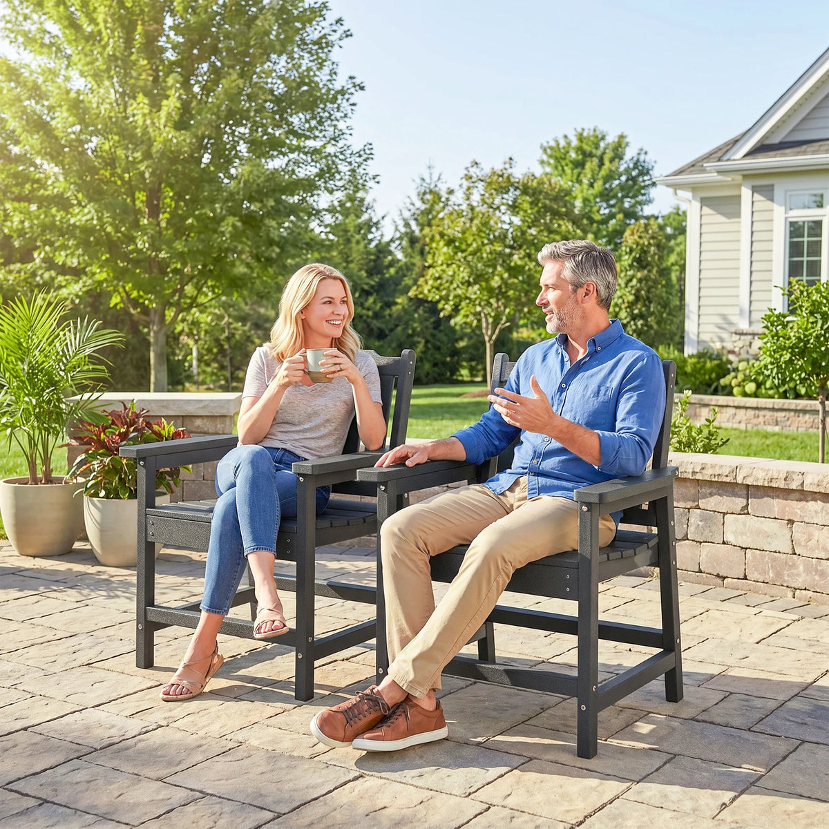 Outsunny Outdoor Patio Chairs With Slatted Back And Armrests
