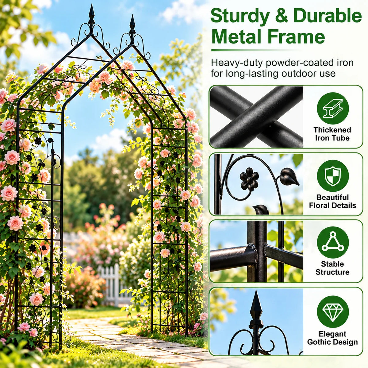 Decorative Gothic Metal Garden Arch Trellis For Climbing Plants