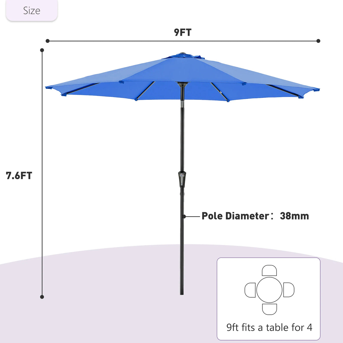 JHK 9ft Waterproof Patio Umbrella With Tilt And Crank