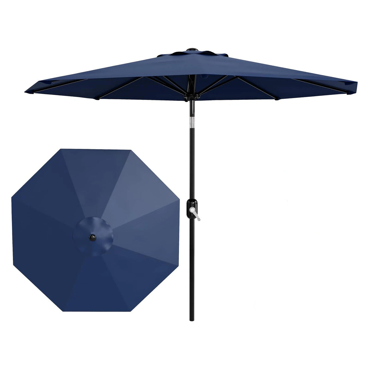 9FT Patio Umbrella 8 Sturdy Ribs Outdoor Table Umbrella, Navy Blue | Crank Lift & Push Button Tilt - Market Umbrella for Pool, Deck, Yard, Garden
