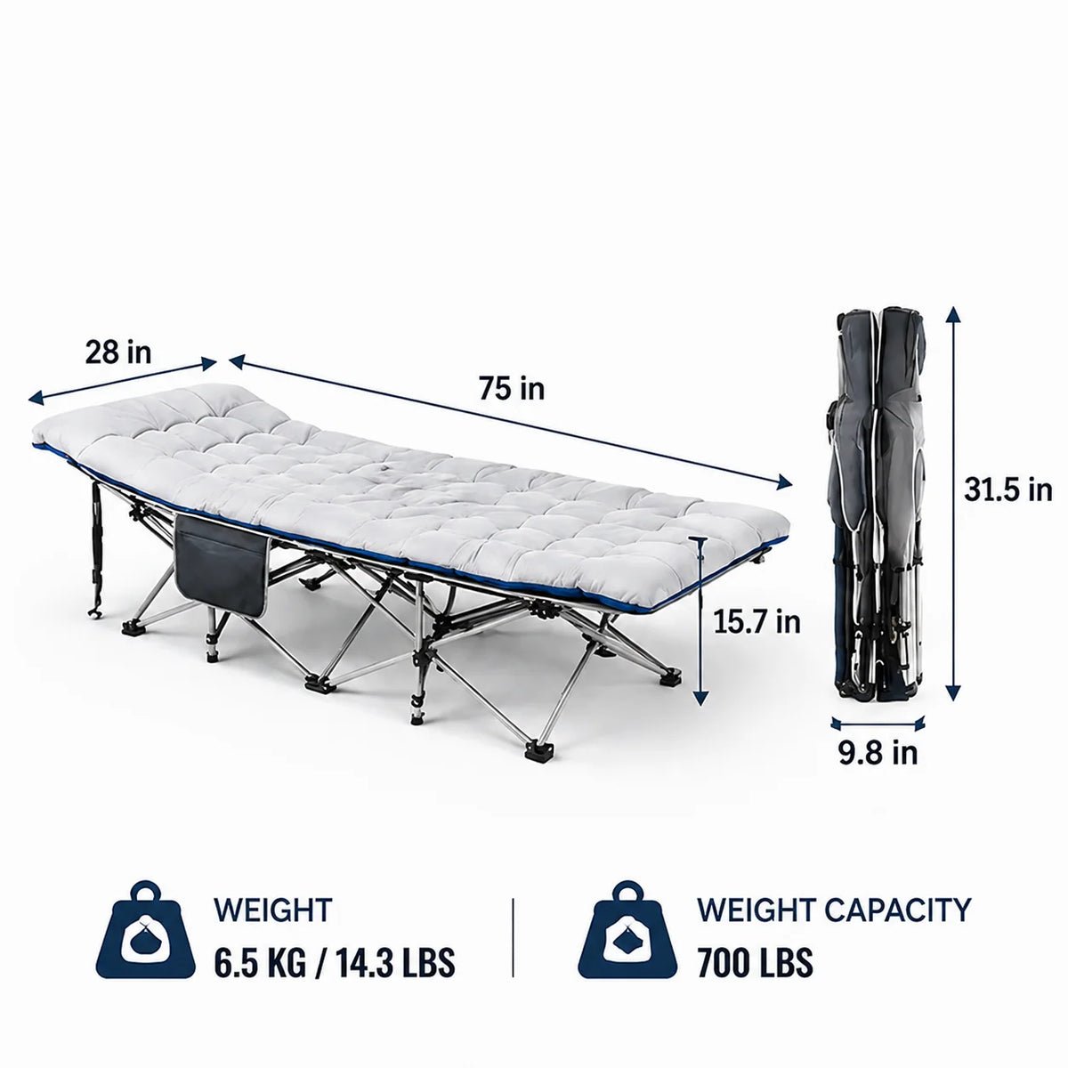 Portable Folding Camping Cot With Thick Padded Mattress For Travel
