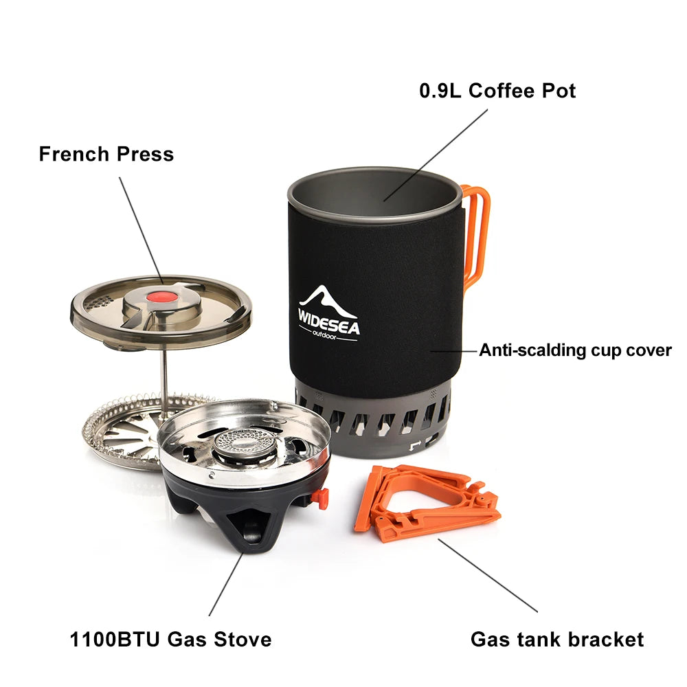 Widesea Camping Gas Stove Heat Exchanger Cookware Coffee Pot Cup