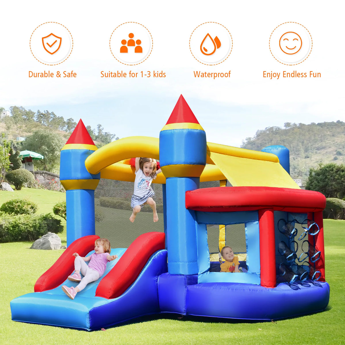 Inflatable Bounce House Castle Slide Bouncer Kids Basketball Hoop Without Blower