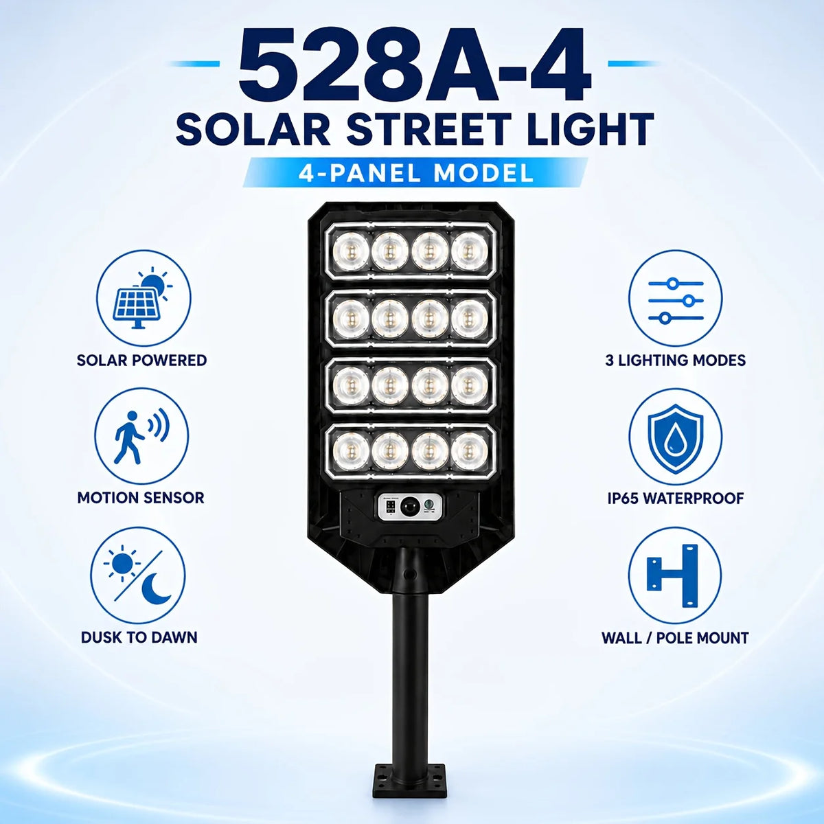 Outdoor Solar Street Light 4 Panel 5 Panel Motion Sensor Remote Control 3 Lighting Modes Dusk to Dawn Auto On Off IP65 Security Light Wall Pole Mount for Yard Driveway Garage Garden Patio