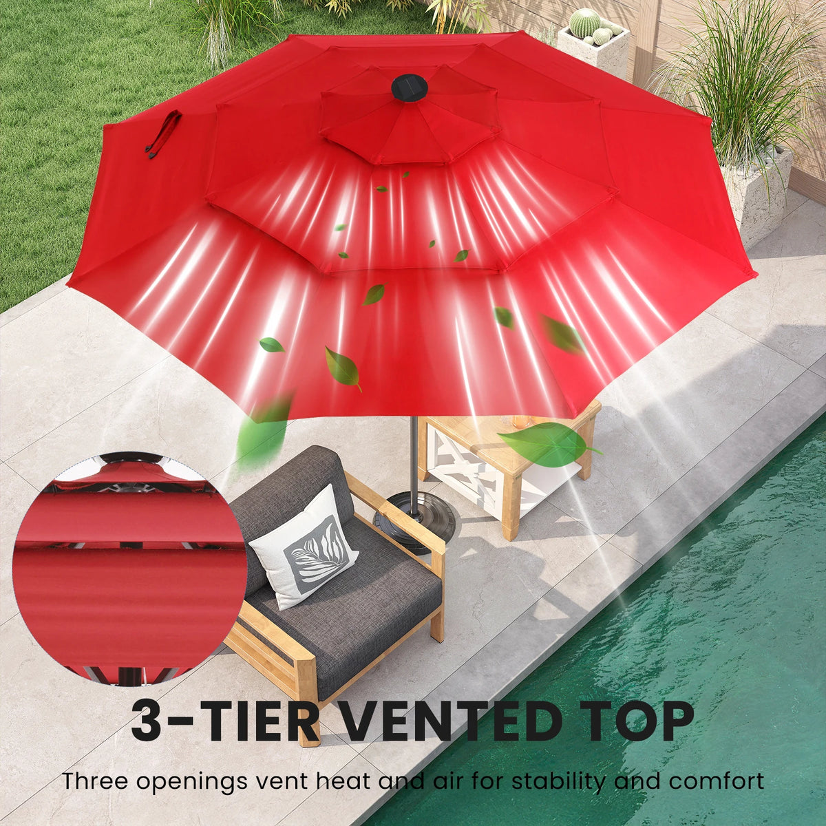 JHK Outdoor 10 Ft Solar Patio Umbrella With LED Lights