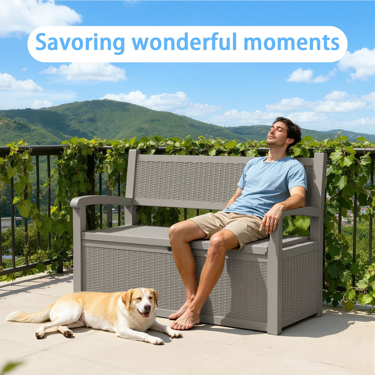 Weatherproof Rattan Look Outdoor Storage Bench For Patio Garden