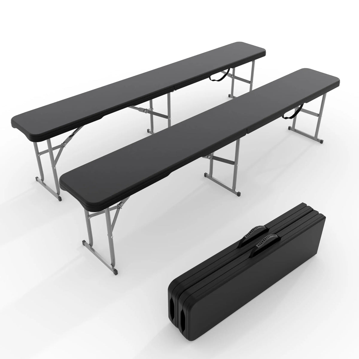 2‑Pack 6 FT Outdoor Folding Plastic Bench, Portable Camping Picnic Bench with 4cm Thick Scratch‑Stain Resistant HDPE Tabletop