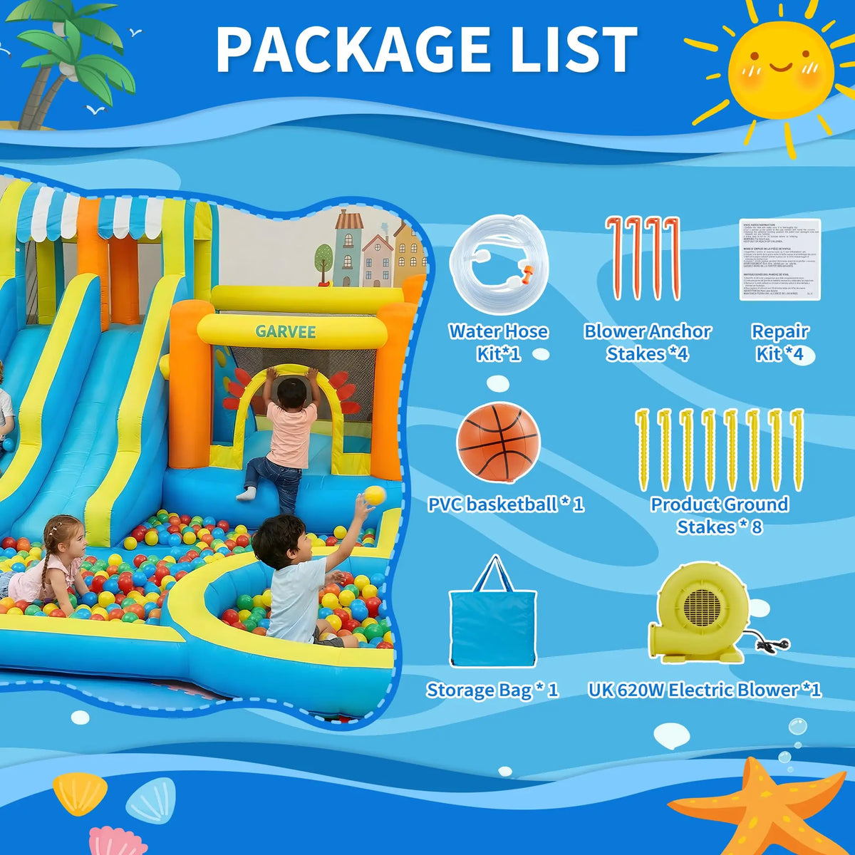 HiMISS 8-in-1 Inflatable Water Slide With Blower