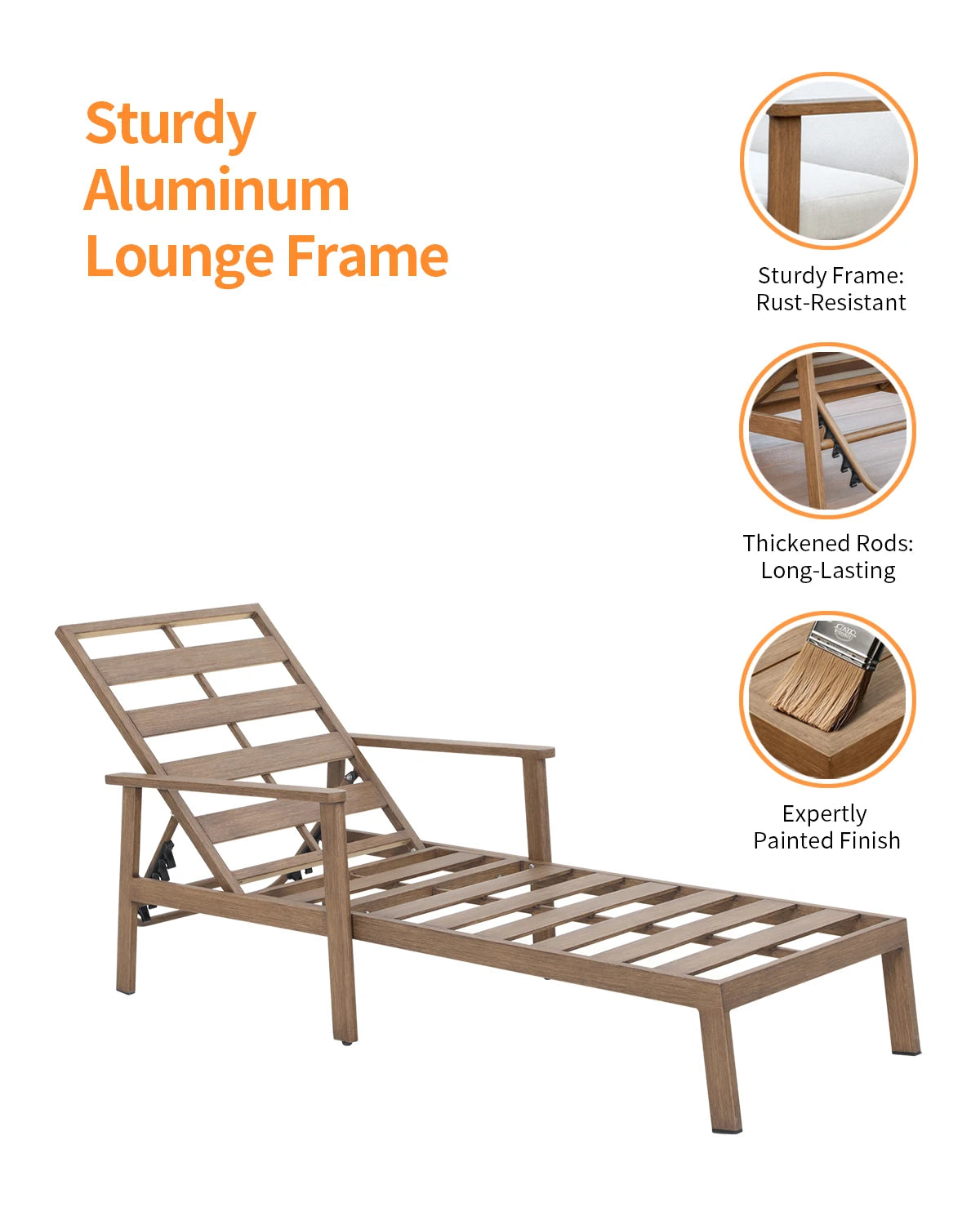 SeeHill 2-Pack Teak Aluminum Pool Chaise Lounge Chairs with Cushions, Adjustable Patio Loungers for Beach, Yard or Poolside