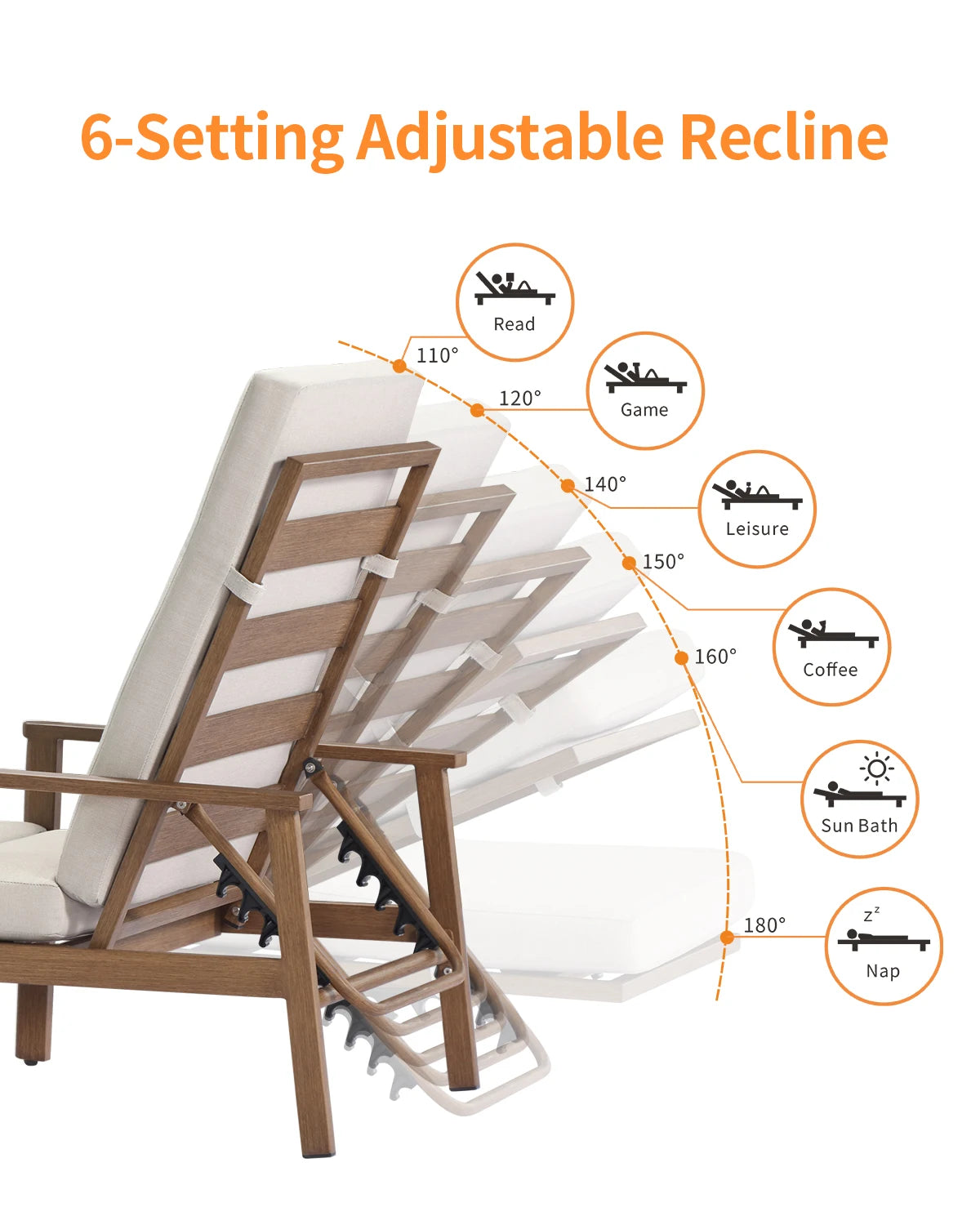 SeeHill 2-Pack Teak Aluminum Pool Chaise Lounge Chairs with Cushions, Adjustable Patio Loungers for Beach, Yard or Poolside