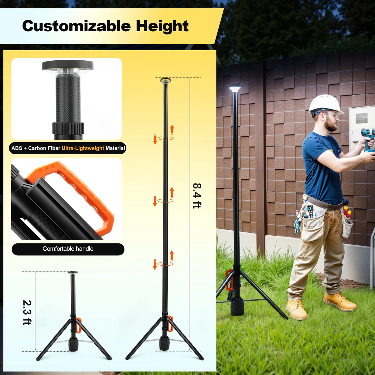Rechargeable Telescopic Work Light With Remote Control And Dimming