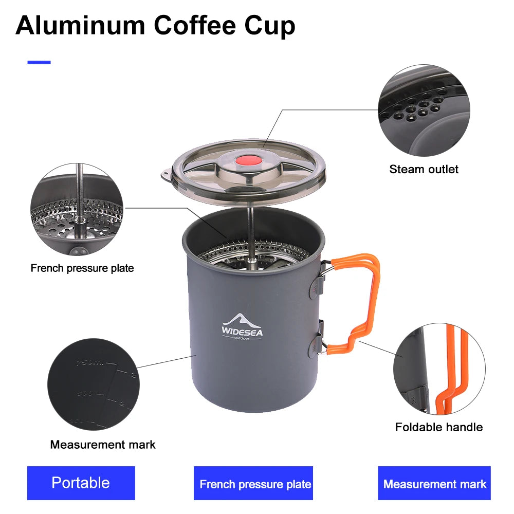 Widesea 0.75L Outdoor Camping French Press Aluminum Coffee Pot
