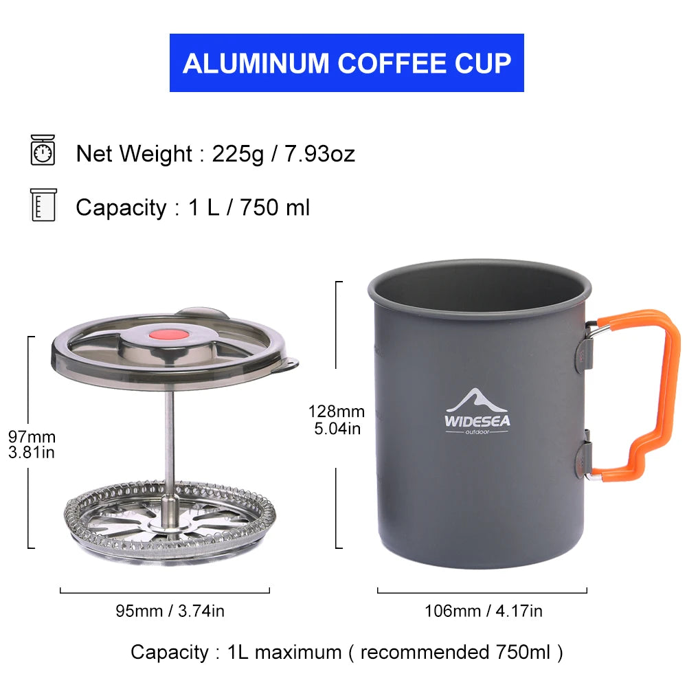Widesea 0.75L Outdoor Camping French Press Aluminum Coffee Pot