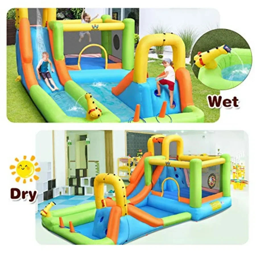 Inflatable Water Slide Featuring Dual Tracks And Splash Pool Design