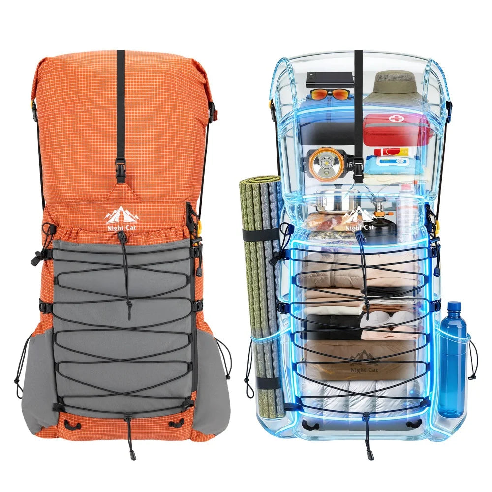 Night Cat Lightweight 50L To 70L Hiking Backpack With Rain Cover