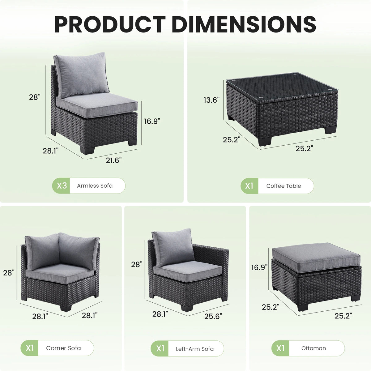 Soohow Outdoor Rattan Patio Sectional Sofa With Ottoman