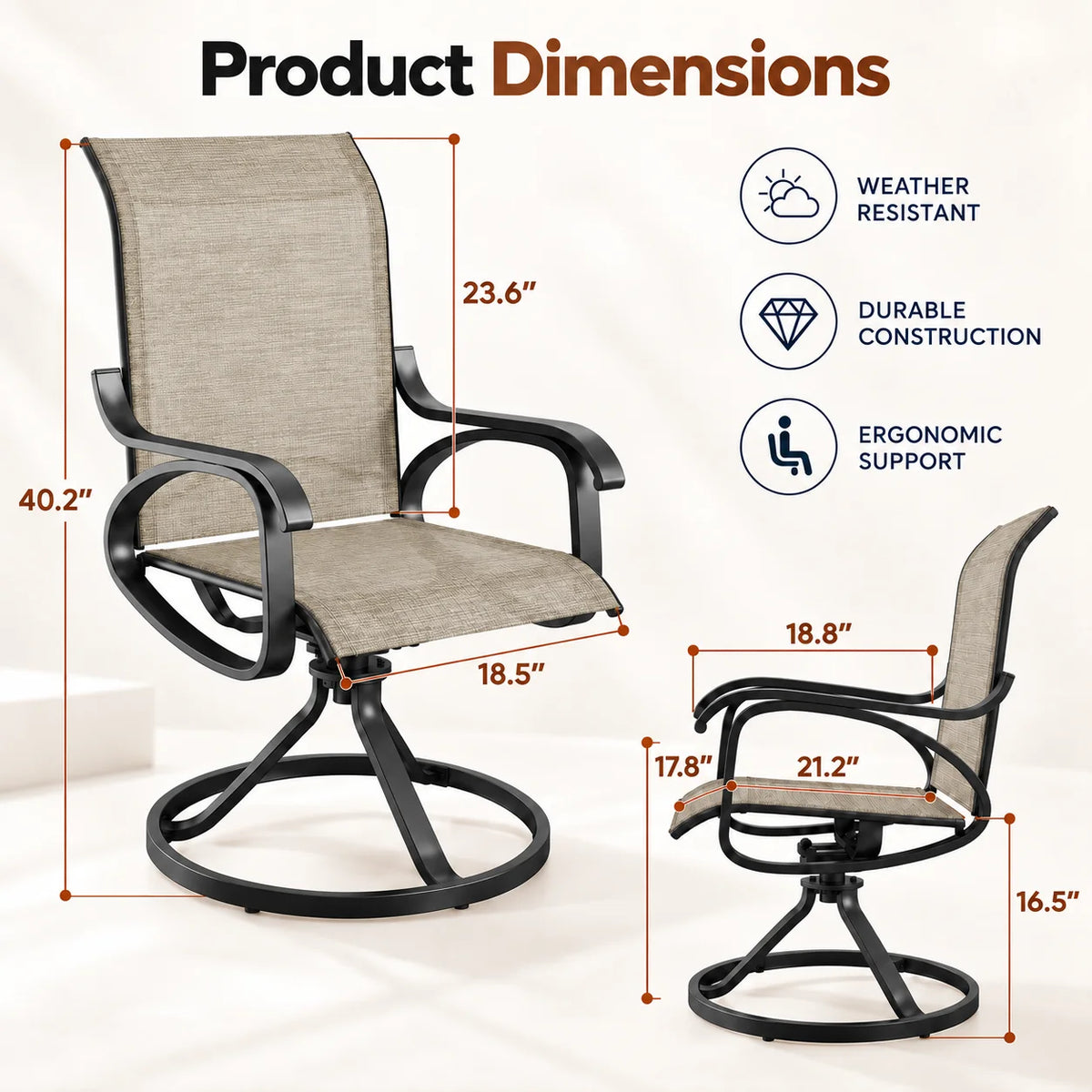 Patio Swivel Rocker Chairs Set of 2, Outdoor Dining Chairs Garden Chairs for Backyard Porch Deck