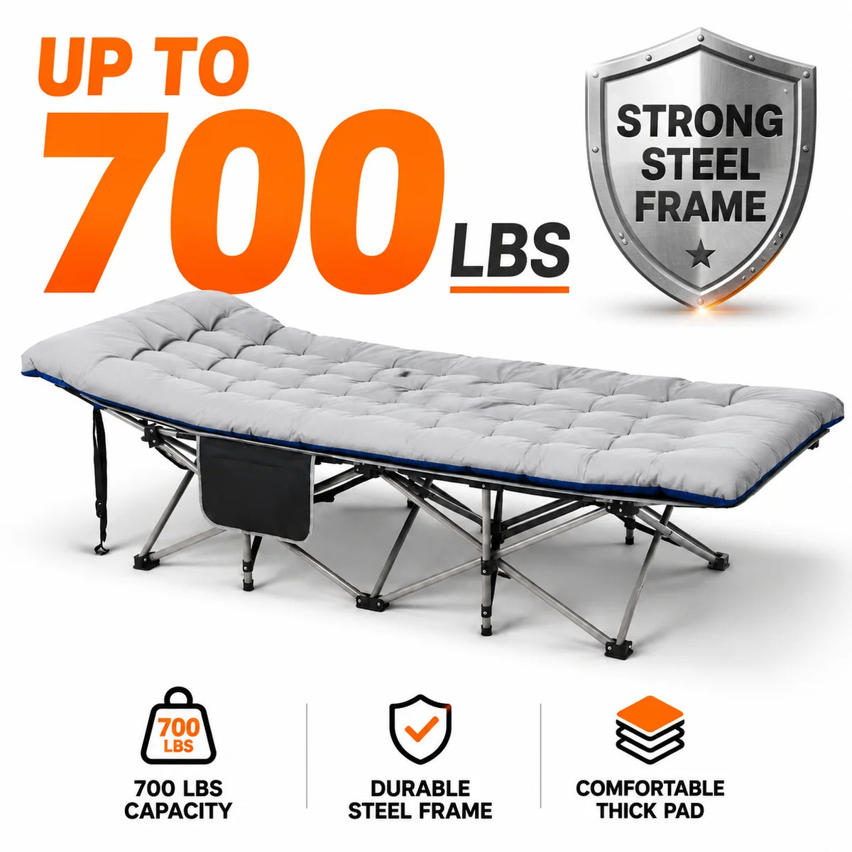 Portable Folding Camping Cot With Thick Padded Mattress For Travel