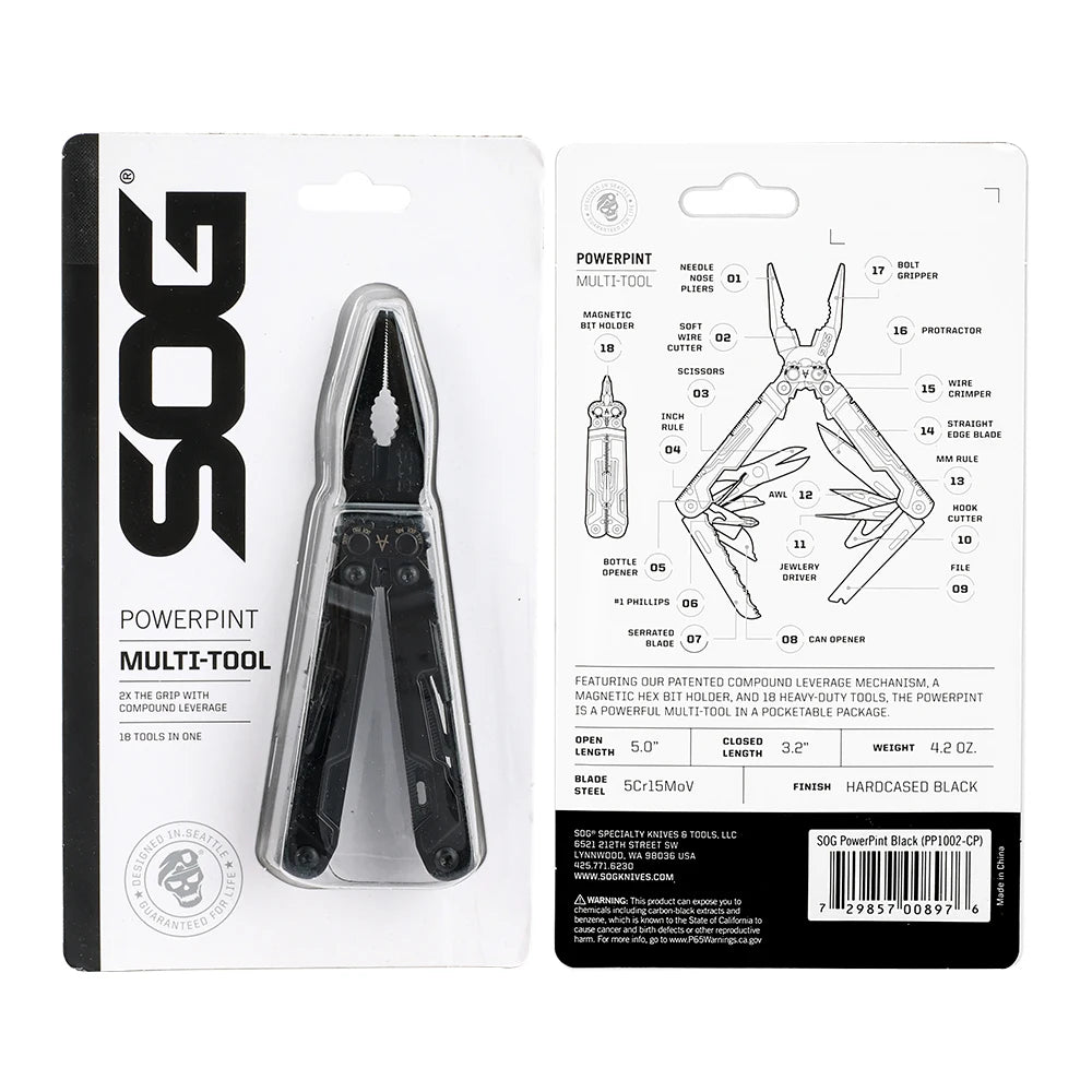 SOG PowerPint 18in1 Multi Tool Stainless Steel EDC Pliers Knife