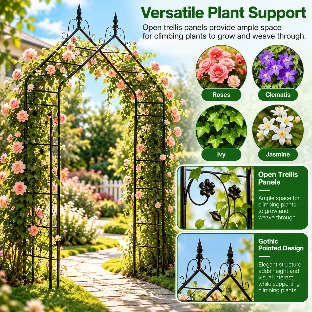 Decorative Gothic Metal Garden Arch Trellis For Climbing Plants