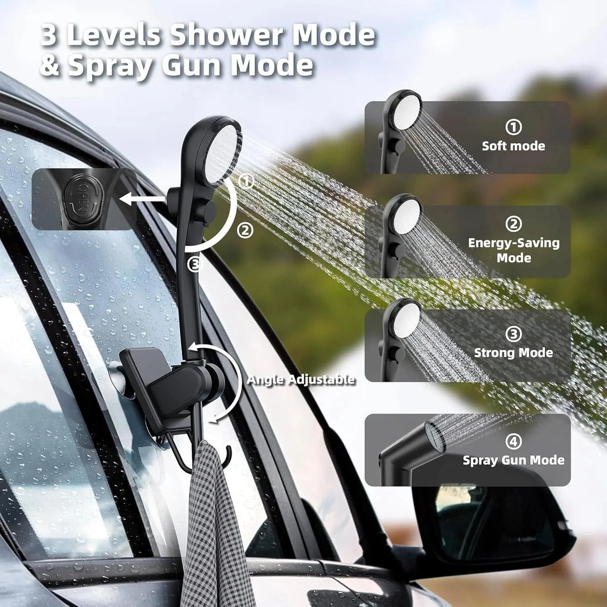 Moriko Portable Camping Shower Rechargeable Pump Collapsible Bucket LED Display