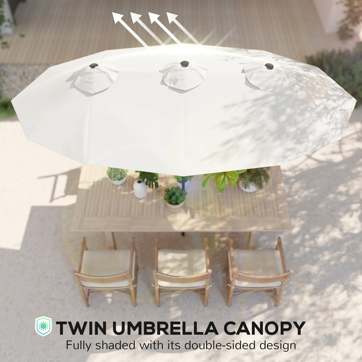 9.7' Double-Sided Patio Umbrella with 3 Air Vents, Tilt and Crank, Outdoor Umbrella, White