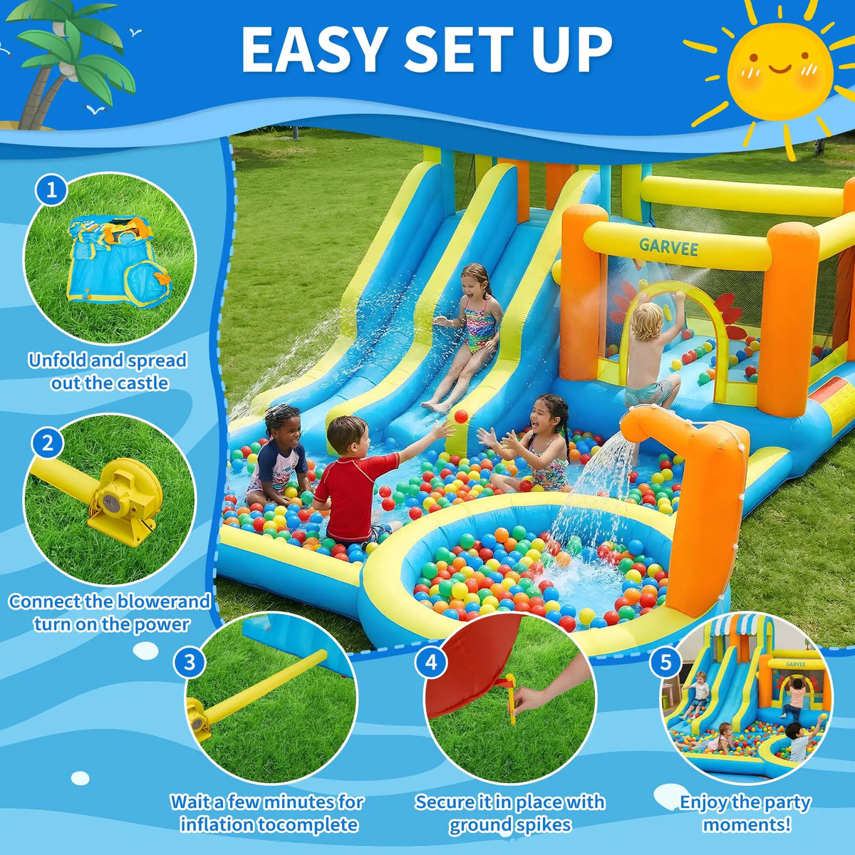 HiMISS 8-in-1 Inflatable Water Slide With Blower
