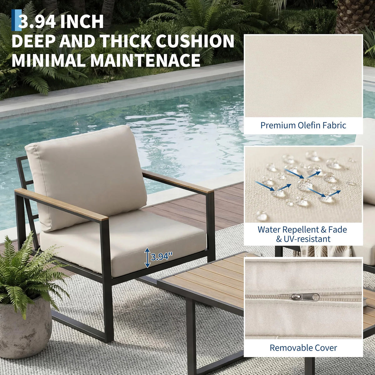 HobbyLane Modern 4 Piece Outdoor Patio Conversation Sectional Sofa Set