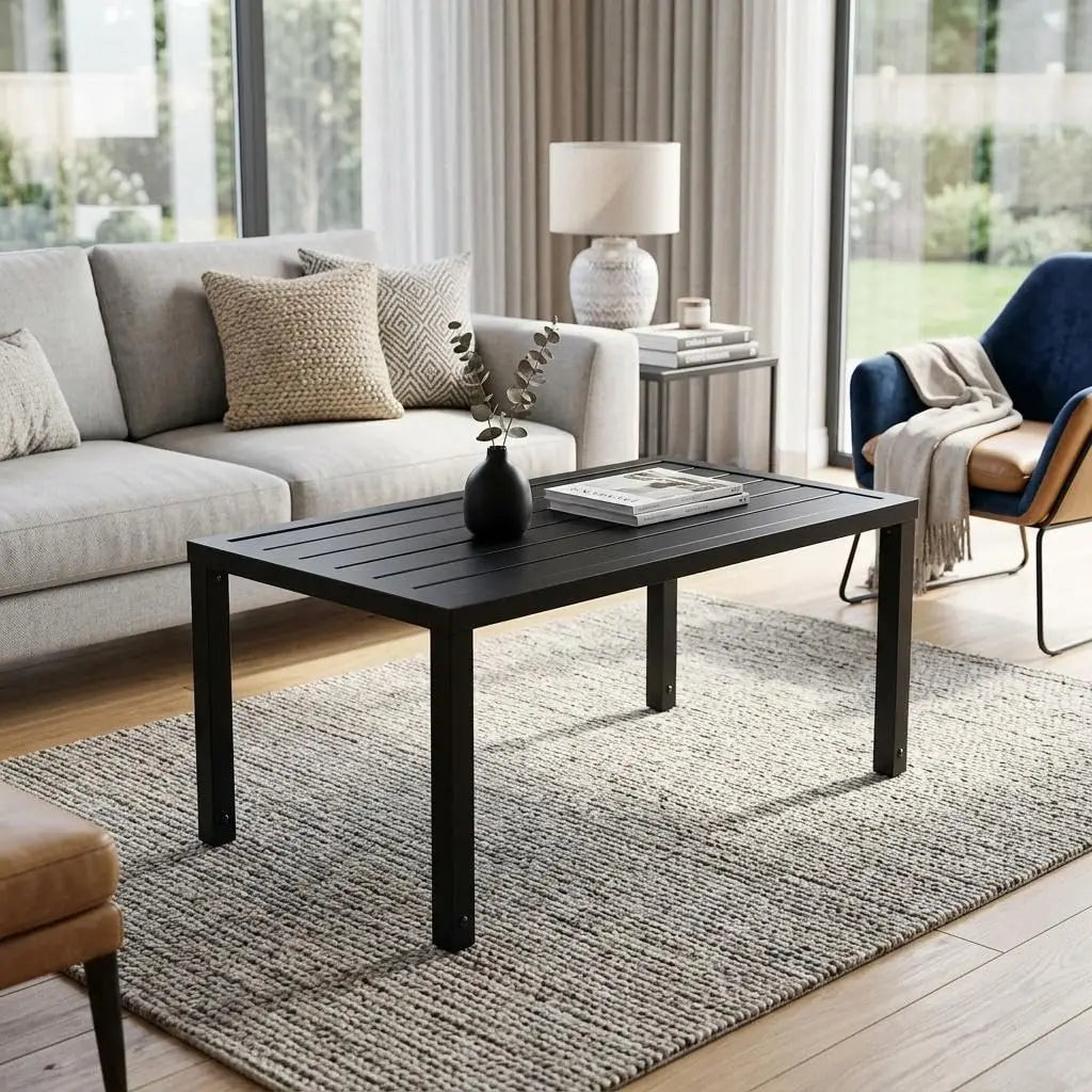 Rectangular Outdoor Dining Table With Quick Drain Slatted Top