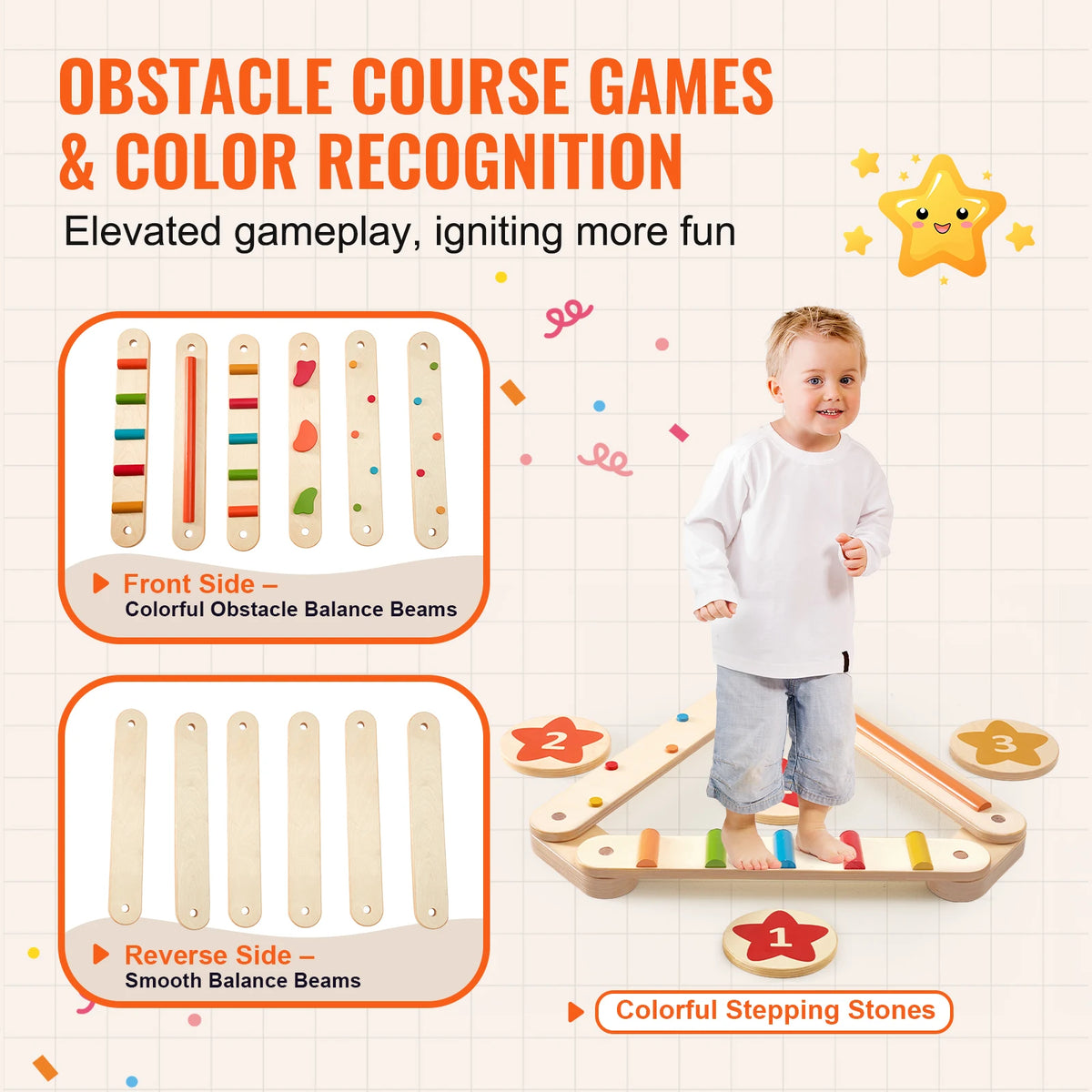 Succebuy Kids Wooden Balance Beam Stepping Stones