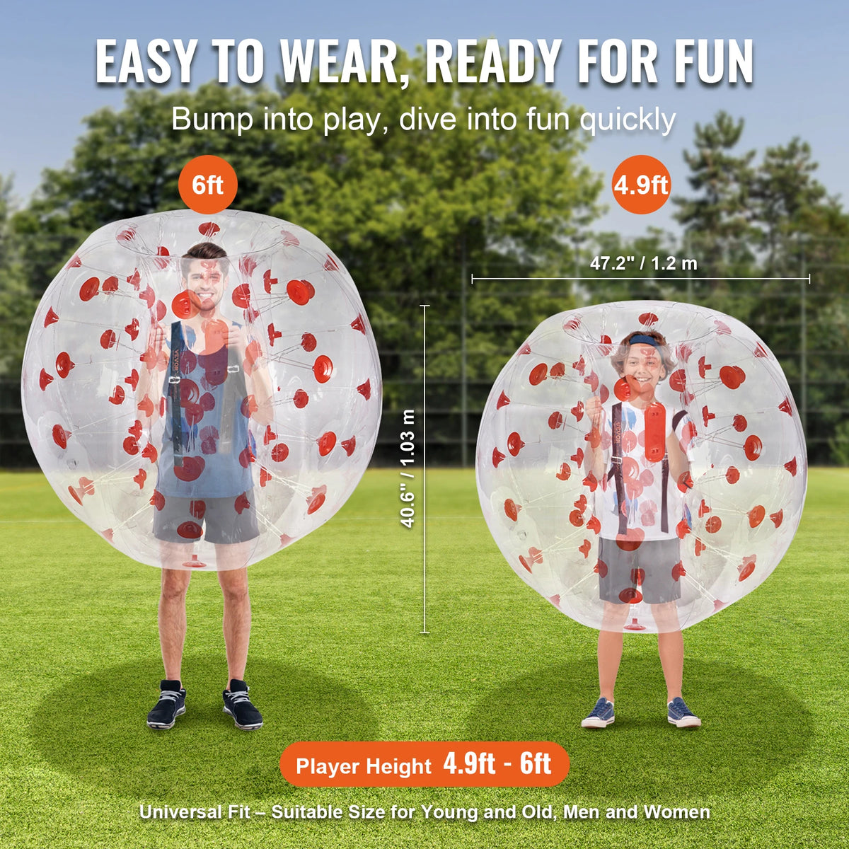 SucceBuy 4FT/1.2M Inflatable Bumper Ball Body Sumo Zorb Balls for Teen & Adult 0.8mm PVC Bubble Balls Bumper Bopper Toys