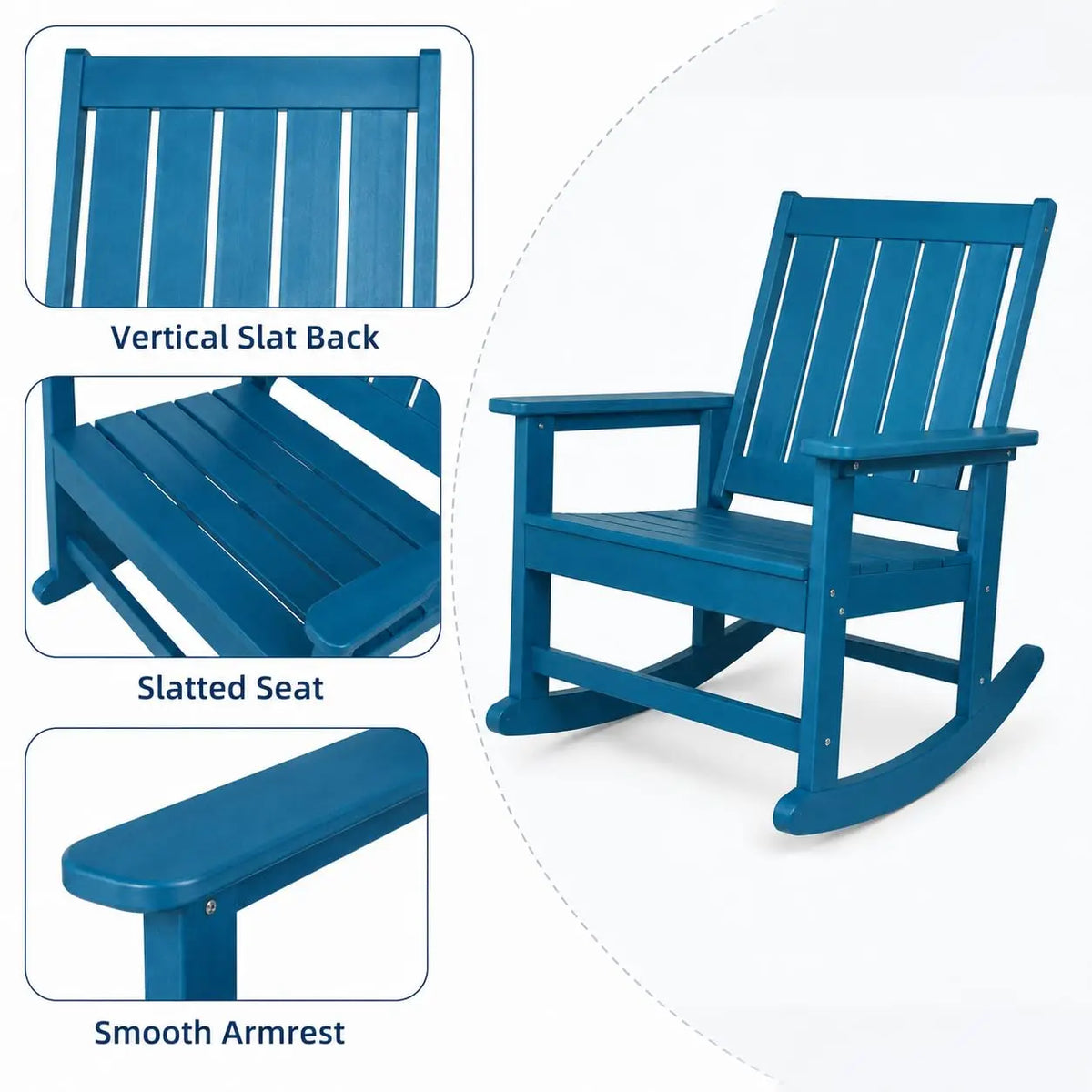 Ergonomic HDPE Outdoor Rocking Chair With Curved Back