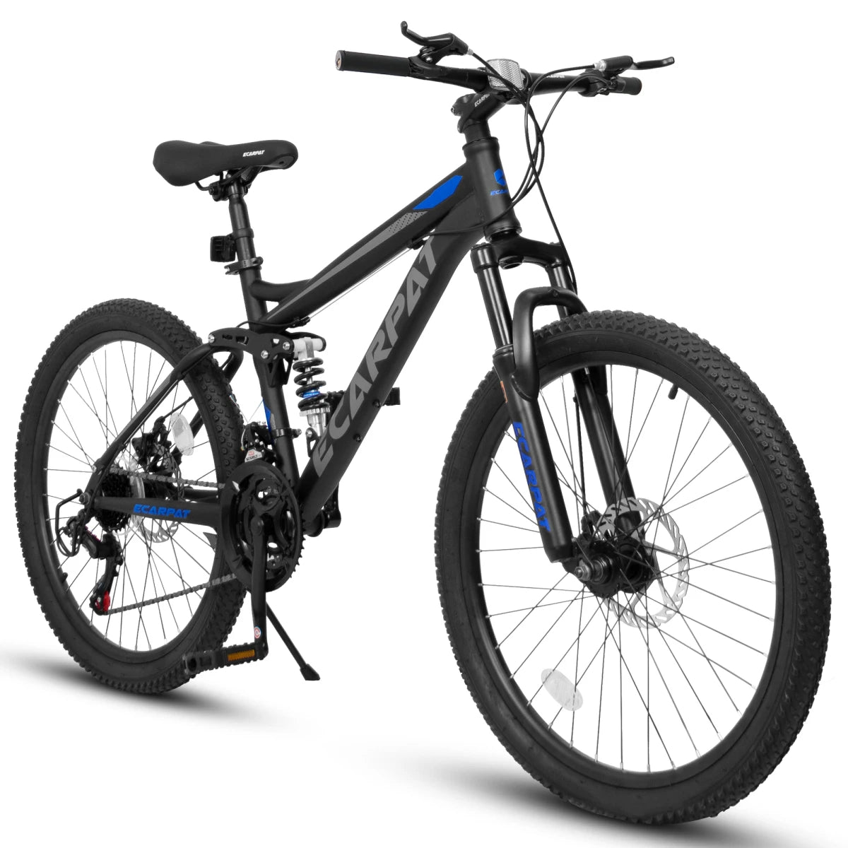 A2460 24 Inch Mountain Bike with Full Suspension, 21 Speed Shifter Lever with Gear Indicator, High Carbon Steel Frame, Mechanical Disc Brakes, Unisex for Men/Women/ Adults, Ideal for Trails.