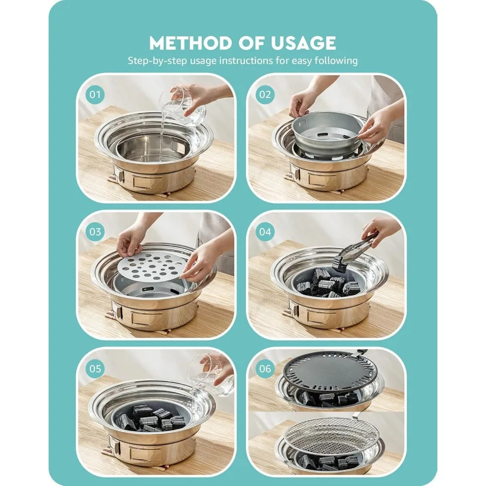 NBVCX 13 Point 7 Inch Nonstick Stainless Steel Portable Charcoal Stove