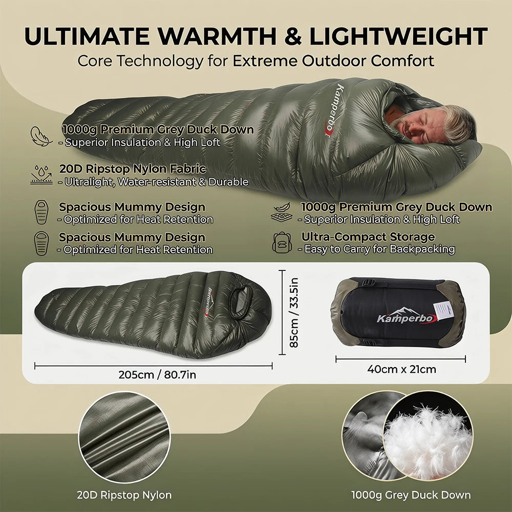 Kamperbox Cold Temperature Winter Sleeping Bag Down Sleeping Bag Winter Camping Sleeping Bag