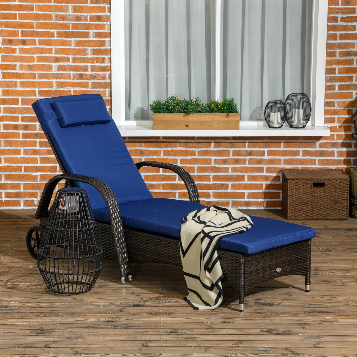 Outsunny Outdoor Reclining Sofa With Cushion And Wheels