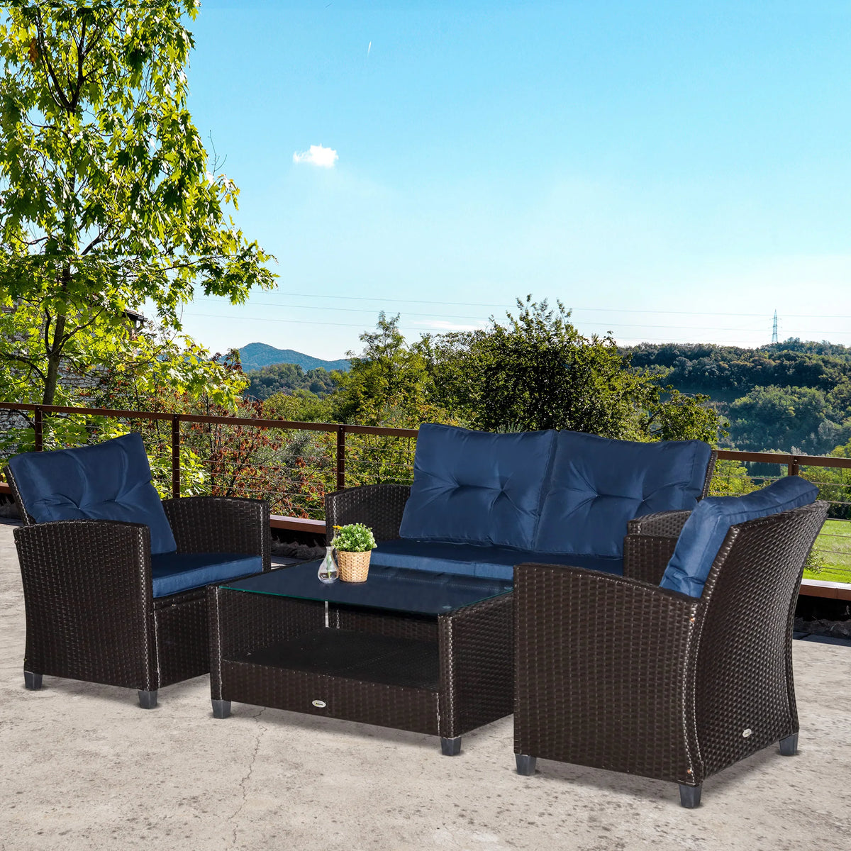 Outsunny 4 Piece Outdoor Wicker Patio Furniture Set