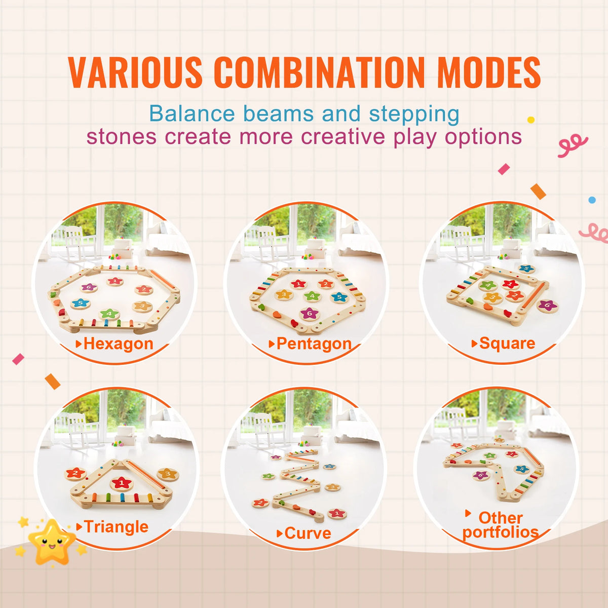 Succebuy Kids Wooden Balance Beam Stepping Stones