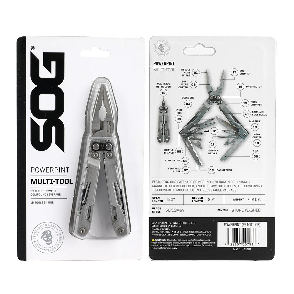 SOG PowerPint 18in1 Multi Tool Stainless Steel EDC Pliers Knife