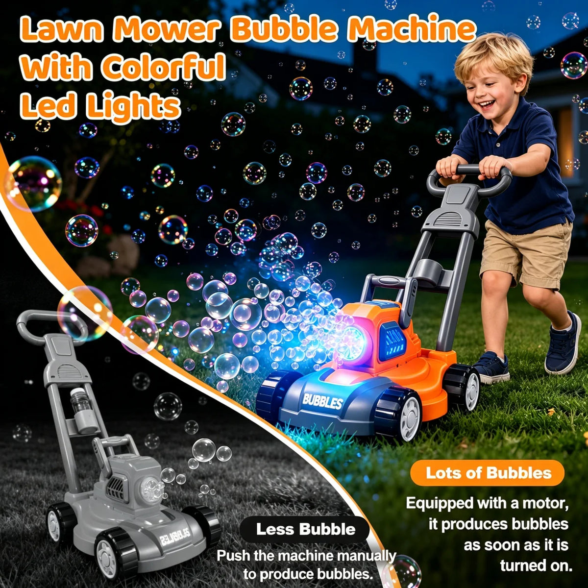 Hotfree Bubble Lawn Mower for Kids, 3-in-1 Electric Bubble Machine Blower with 10 Bubble Solution, Summer Outdoor Push Toys for Toddlers Ages 3-8, Birthday Party Summer Gift for Boys Girls 3 4 5 6 7 8 Year