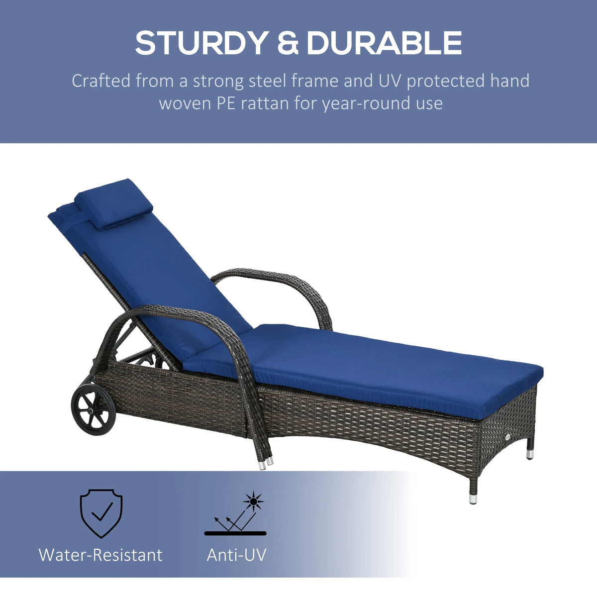 Outsunny Outdoor Reclining Sofa With Cushion And Wheels