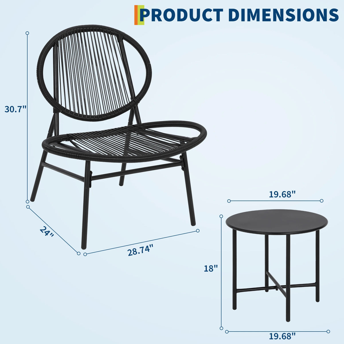 3-Piece Acapulco Patio Bistro Set - 2 All-Weather Rattan Chairs & Side Table - Modern Outdoor Conversation Set for Small Balcony, Porch, Garden, Backyard