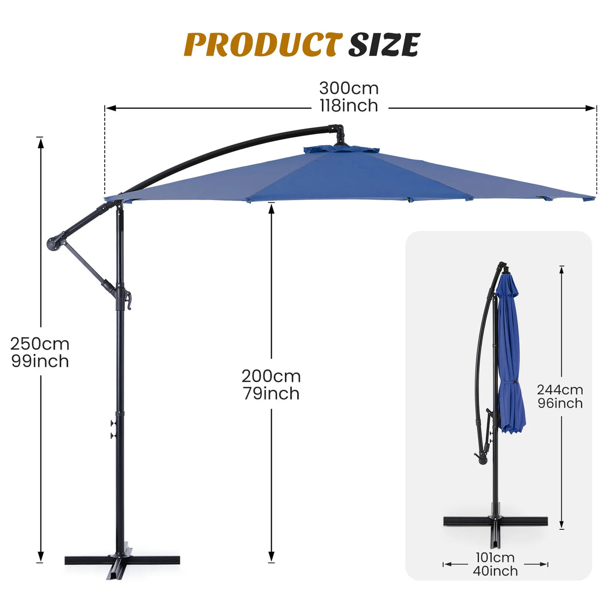 Jhk 10ft Outdoor Cantilever Patio Umbrella With Easy Tilt