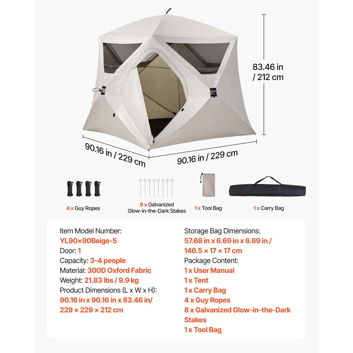 SucceBuy Camping Tent 4/6 Person Pop Up Instant Cabin Tent w/ Large Mesh Windows 60 Seconds Easy Setup w/ Carry Bag for Camping