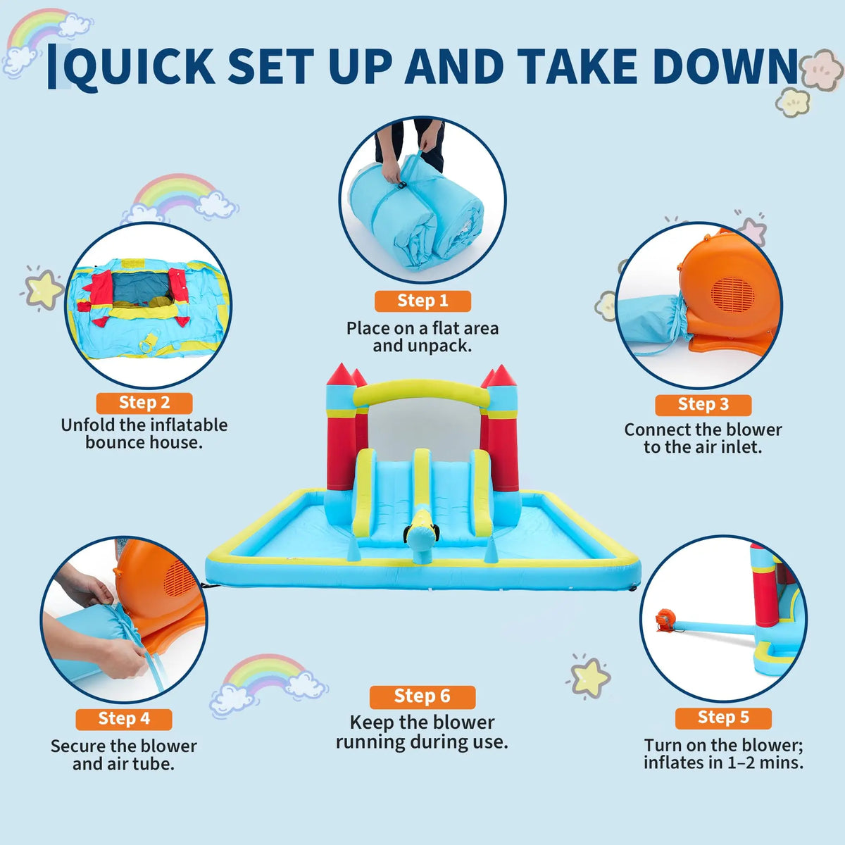 Himiss 14ft Inflatable Bounce House With Slide And Splash Pool