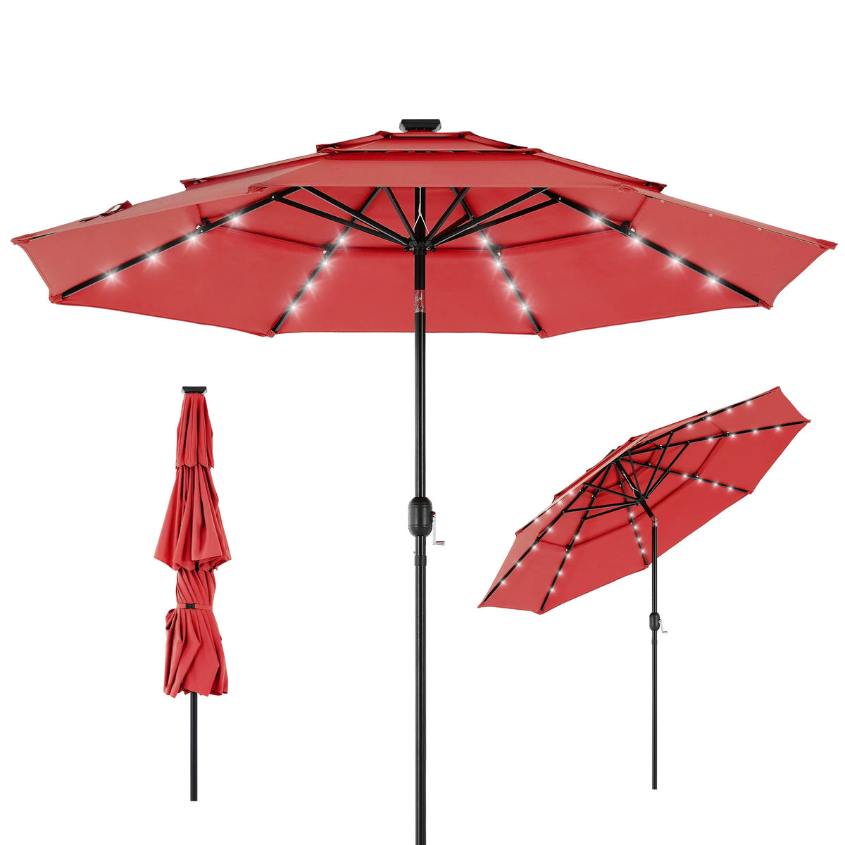 JHK Outdoor 10 Ft Solar Patio Umbrella With LED Lights