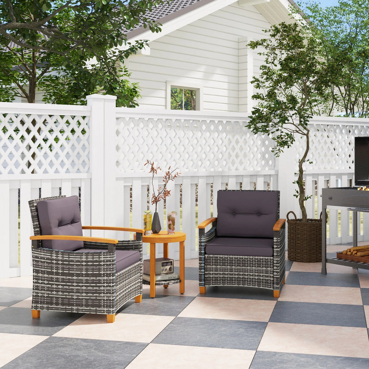 Outsunny Wicker Patio Bistro Set Outdoor Furniture With Cushions