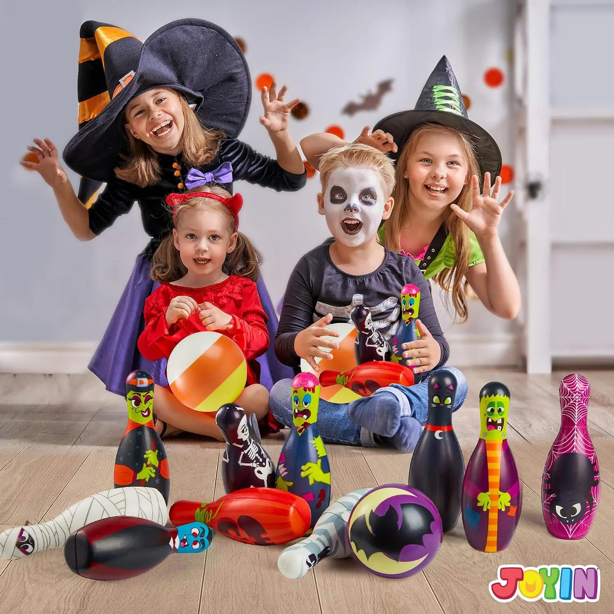 Foam Bowling Set Halloween Gift for Kids Toys Party Supplies Get-Together Party Game Day Events Indoor Outdoor Toy Game with 10 Pins & 2 Balls Fun Sports Games Birthday Parties