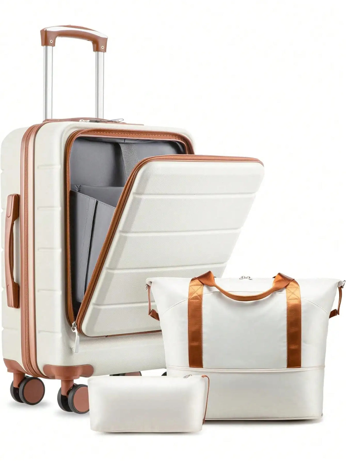 3 IN 1 Luggage Set for Men & Women, Airline Approved 22x14x9 Carry On Luggage, Fashion Hardshell Suitcase with TSA Lock, Wheeled Travel Trolley Case with Matching Tote Bag, Lightweight Rolling Suitcase for Business Trips, Wee