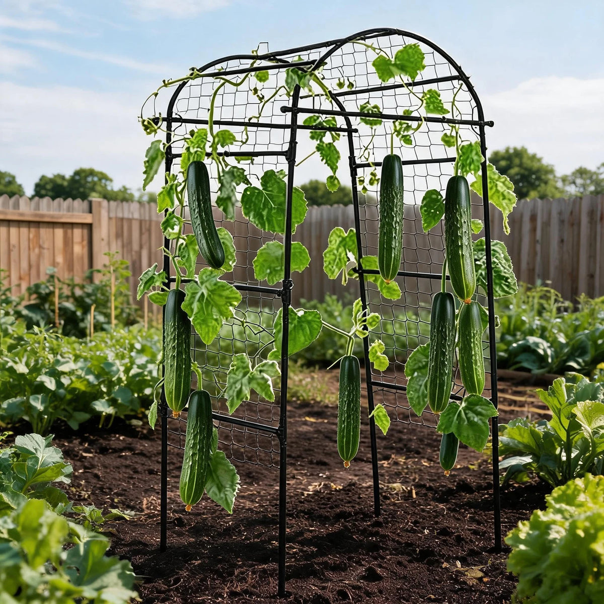 6.73x2.95x2.62FT Garden Arch Trellis For Raised Beds, Heavy Duty U Shape Metal Plant Support For Cucumber Melon Squash Vines